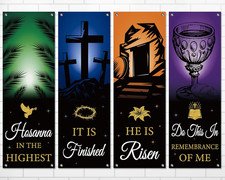4Pcs Easter Church Banners for Sanctuary Wall Welcome Religious Banners Hanging
