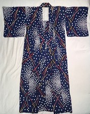 Vintage Japanese Yukata Hand-Painted Tie-Dye Abstract Multi-Color Cotton RARE