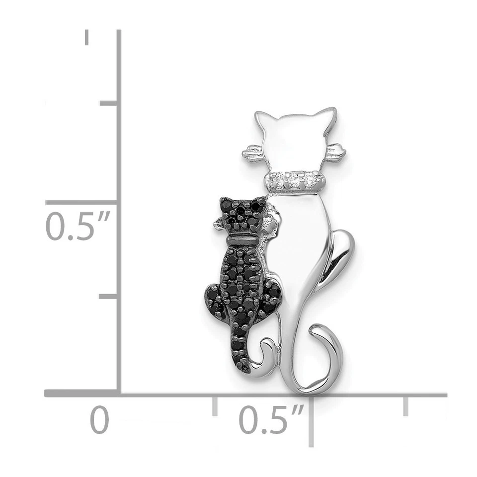 14k Oro Blanco Diamante Negro Elegante Doble Gatos Deslizar Animal Colgante - Imagen 4 de 4