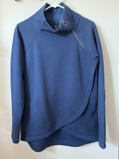 Athleta Cozy Karma Asym Pullover Sweatshirt Blue Mock Neck Size Small
