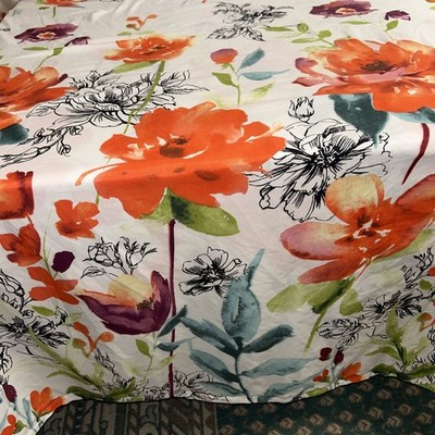 H&M Home Floral Duvet Cover Set Queen Watercolor Blooms Modern Cottage Style