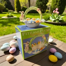 Fitz & Floyd Eggscapades Rabbit Basket 2003 #2063/606 Original Box Easter Decor