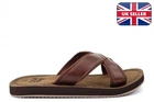 Mens Wide Fit Sandals Crossover Mule Sandals Summer Sandals Leather Effect Brown