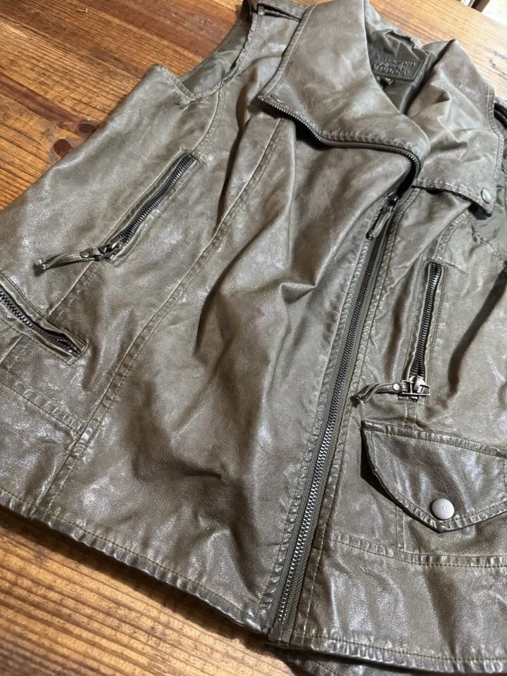 Chelsea & Violet Moto Biker Faux Leather Grey Black Medium  - Image 3 of 4