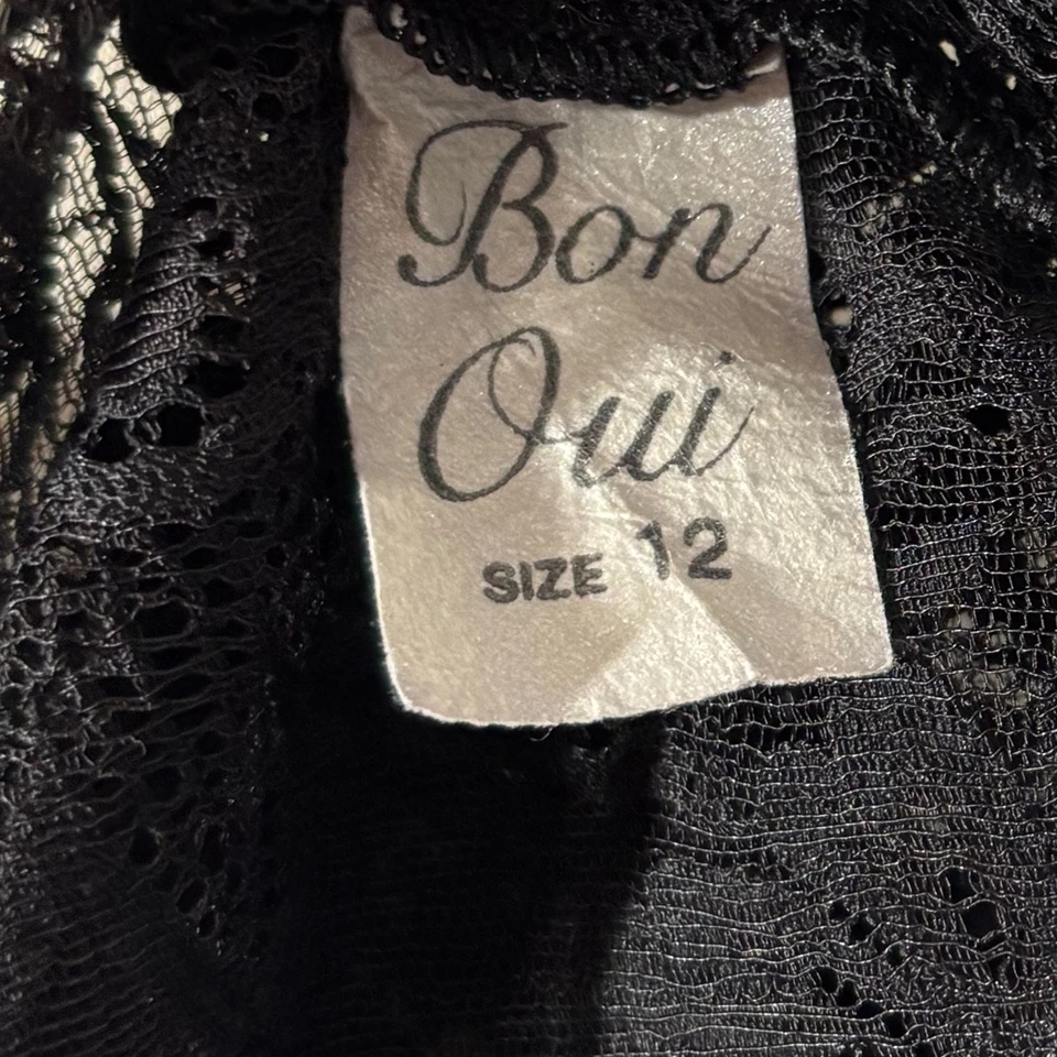 Bon Oui черный чистый цветочный кружева глубокий v-образным вырезом плюшевый боди белье размер 12 / L - Изображение 2 из 4