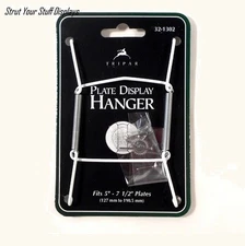 1   WHITE WIRE PLATE HANGER  metal hook/nail TRIPAR. FOR PLATE SIZE 5"-7.5" Diam