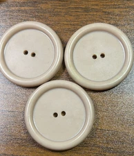Buttons 3 Tan 2-hole round plastic vintage flat w rim 1 5/8 in sew craft VTG