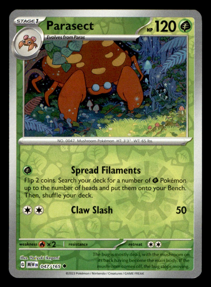 Parasect 047/165 Uncommon 151 Pokemon Reverse Holo Near Mint