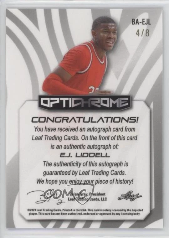 2022-23 Leaf Optichrome Blue Crystals /8 EJ Liddell #BA-EJL Rookie Auto RC - Image 2 of 2