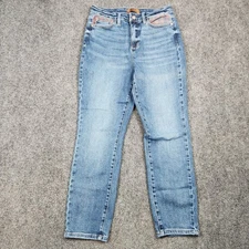 Judy Blue Jeans Womens 9 29 Medium Wash Straight Plaid Patch Denim