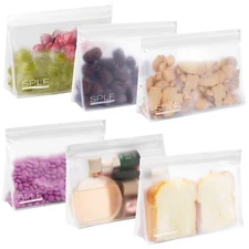 6 Pack Dishwasher Safe Reusable Sandwich Bags, Quart freezer bags, Reusable F...