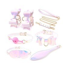 6Pcs BDSM Bondage Kit with Bow Design for Couple Lovers, SM Pink Restraint Se...