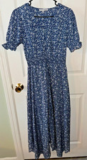 Baltic Born French Blue Floral Maxi Dress Size Small Asymmetry Hem Smocked