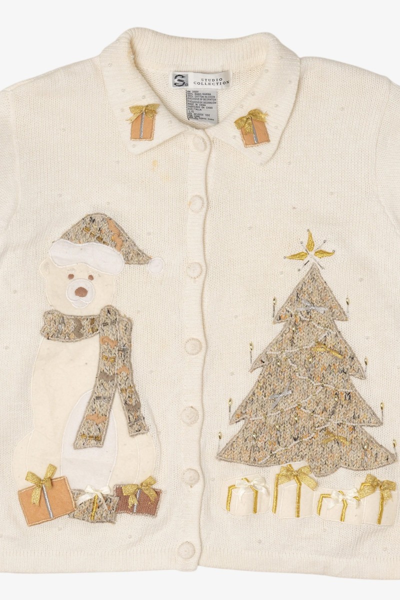 Vintage White Studio Collection Teddy Bear Ugly Christmas Cardigan (2000s) View 6