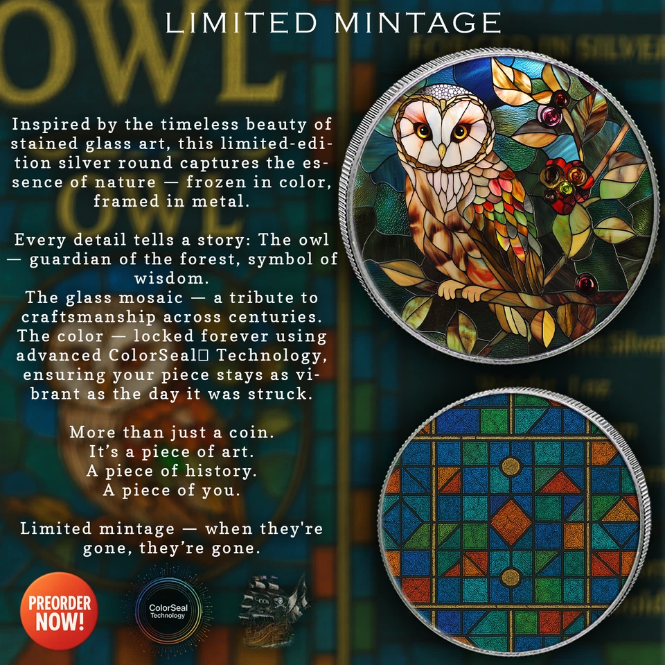 2025 Silver Eagle Mosaic Owl “Eyes of the Night” 1oz .999 Silver Coin