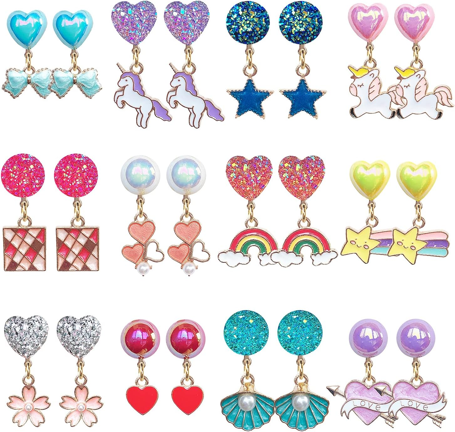 12Pairs Clip on Earrings Girl Party Favor Princess Clip on Earrings Pretend Play