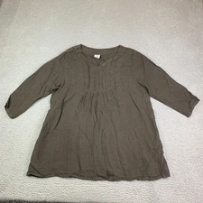 Match Point USA Linen Top Blouse Womens Size M Brown Lagenlook Minimalist Resort