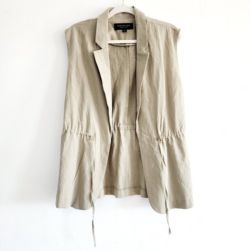 Marc New York Khaki Linen Vest Collared Cinched Drawstring Waist Size Medium - Picture 4 of 5