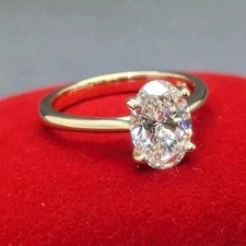 2CT Oval Labgrown diamond VS1/EF SoliatireWedding RING Solid 14K Yellow Gold IGI