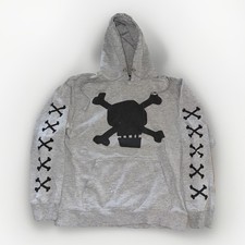 Vintage Stüssy Skull Hoodie Grey Made in USA Rare OG Medium X-Ray Bones Graphic