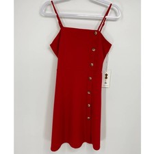 Purple Snow Juniors Red Gold Button Accent Strappy Dress NEW Large