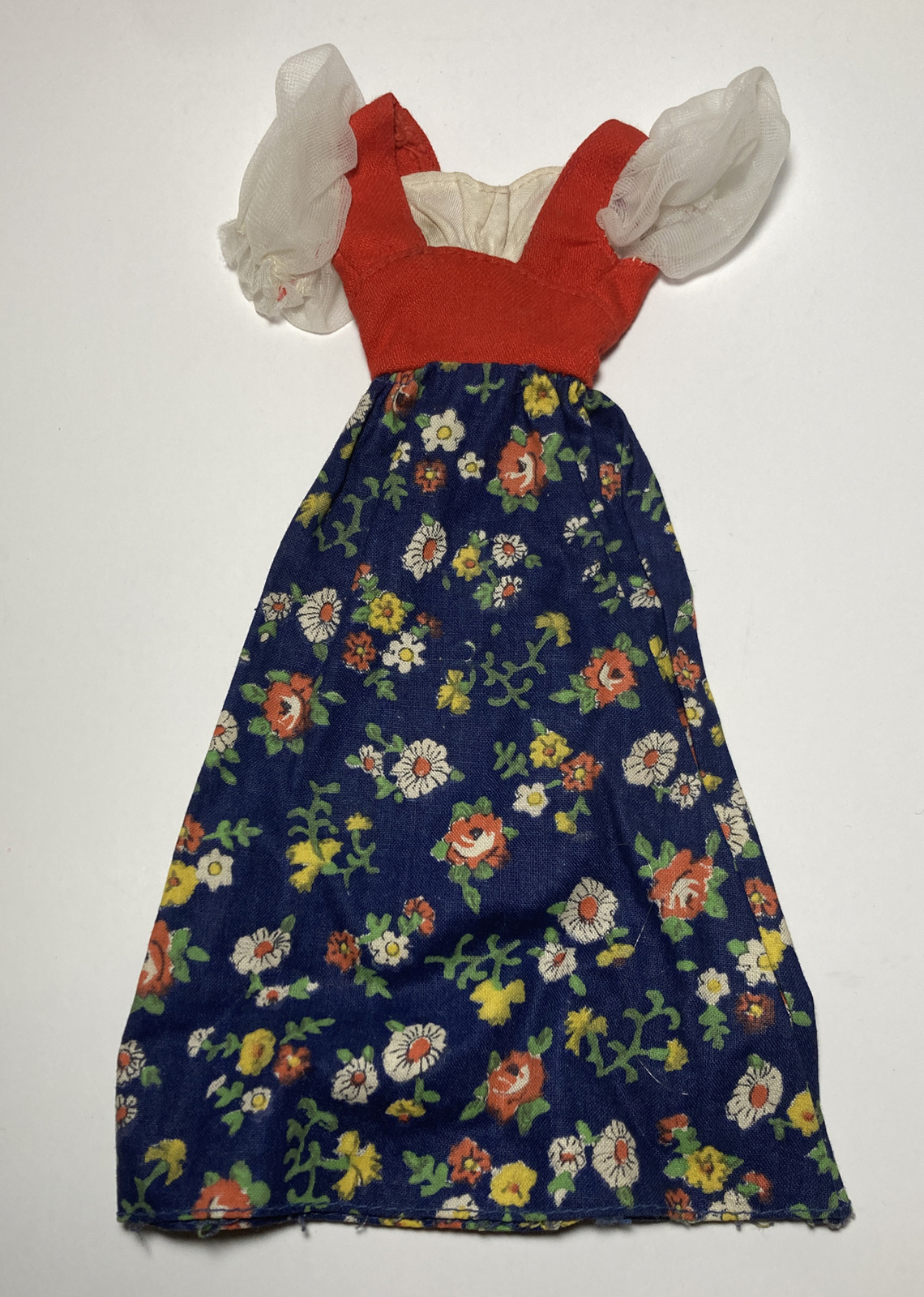 Vintage Barbie Doll Red White Blue Floral Dress