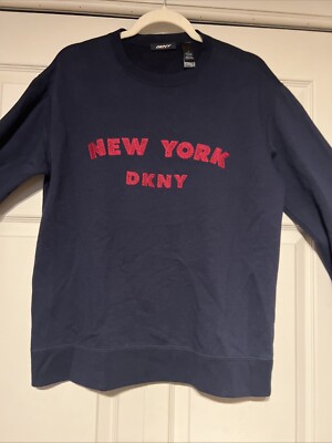 DKNY ACTIVE Embroidered New York Long sleeve Women s MED Sweatshirt Blue Red