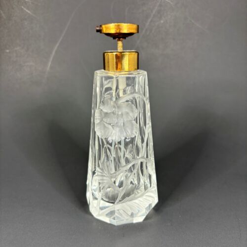Moser Intaglio Botella Perfume Atomizador Corte Floral Vidrio Transparente Decoración De Colección - Imagen 2 de 9