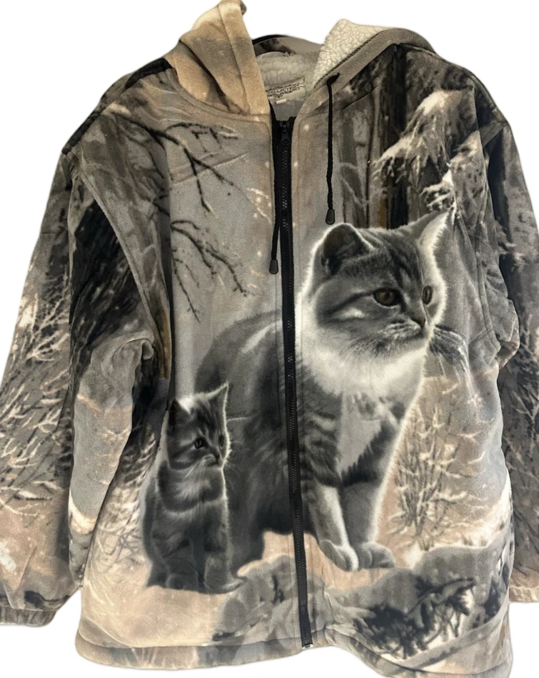 Ladies or Men's Animal Print Hooded Fur-Lined Fleece Hoodie Jacket/Coat S-XXL
