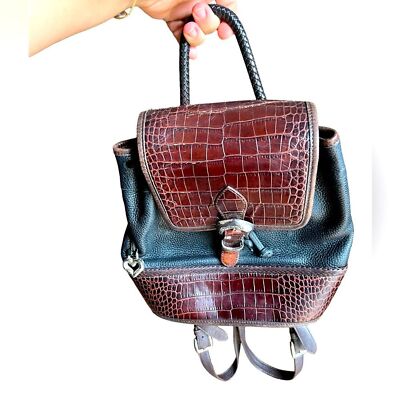 Brighton Vintage Monica Two Toned Leather Backpack A364587 Bag Croc Embossed Brighton Vintage Monica Two Tone Leather Backpack | eBay main image 2