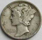 1939 D  Mercury Dime circulated 90% Silver Very Fine VF