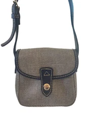 Dooney And Bourke Blue Leather  Cloth Coated Canvas Mini Pouch Crossbody Bag NWT