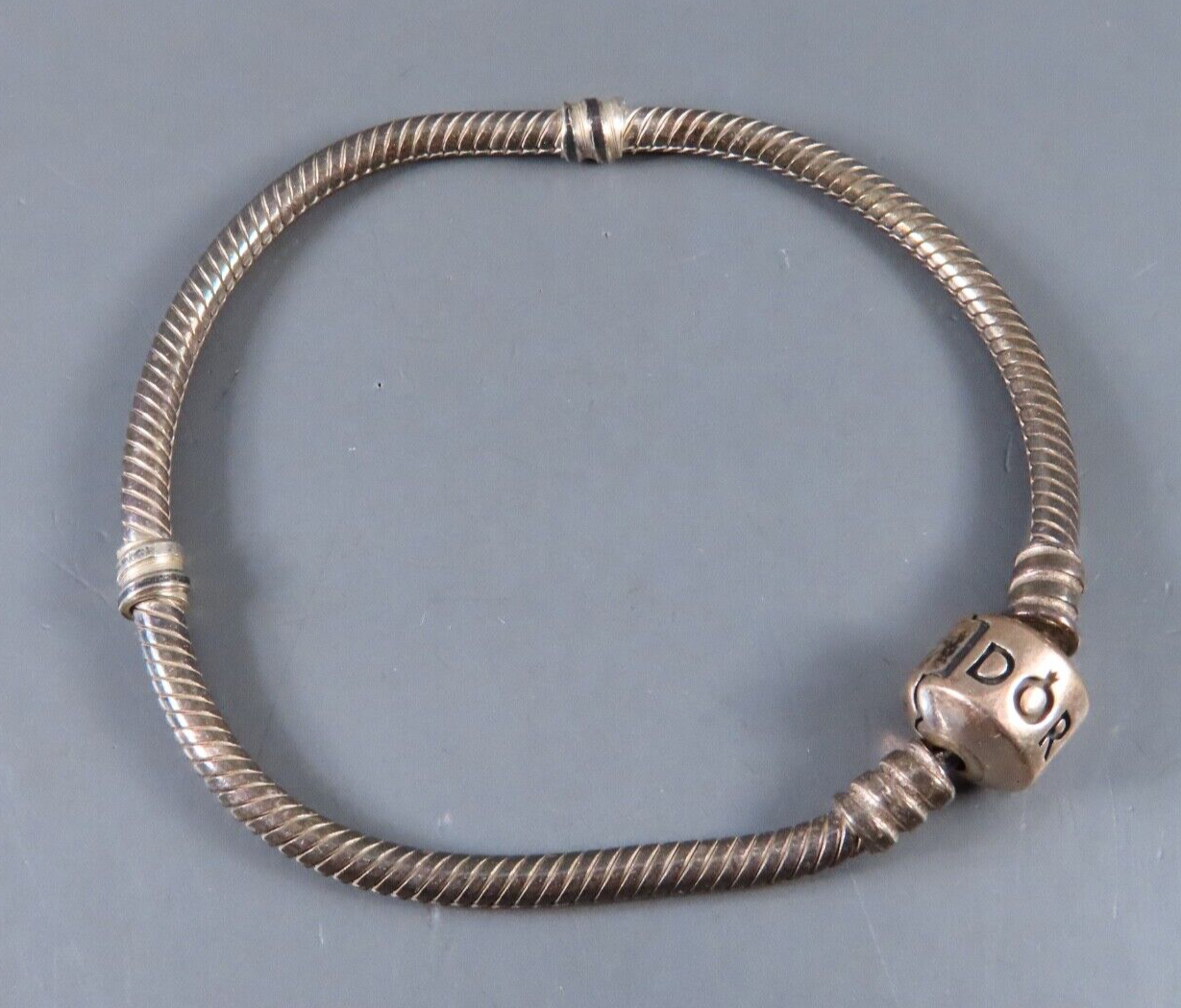 PANDORA Sterling Silver Classic Cable Snake Charm Bracelet 6.75 Inches