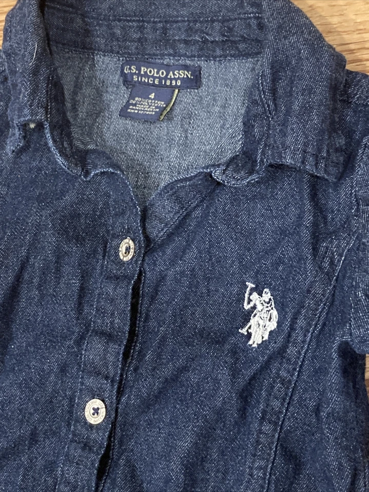 Vestido de mezclilla talla 4 para niñas Polo de EE. UU. Encaje Volantes Logo Manga larga Foto 2 de 4