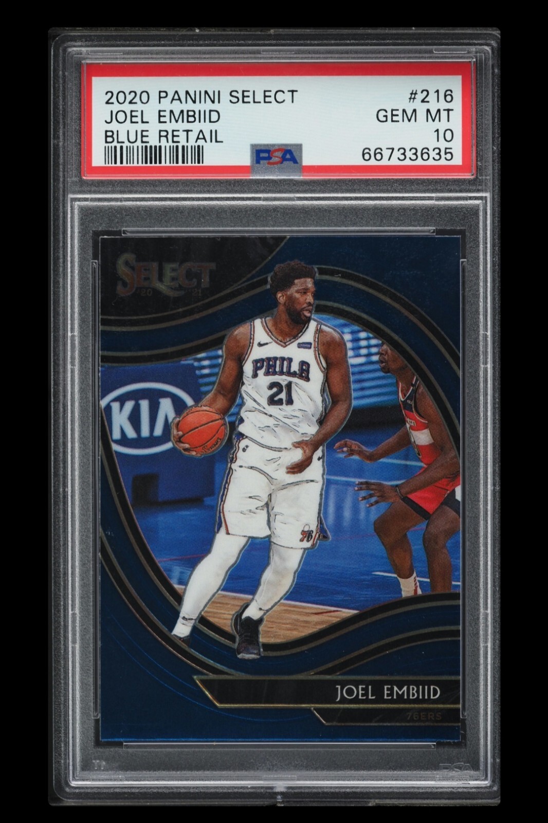 2020-21 🏀 Panini Select #216 Joel Embiid Blue Prizm, PSA-10