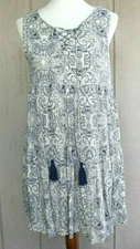 Ethereal by Paper Crane White Blue Summer Dress Lace Up Shift Size Small S