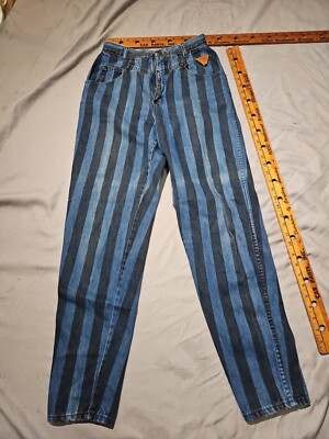 VTG Zena Jeans Women Sz 13 Blue Striped HighRise Taper Grunge Fade