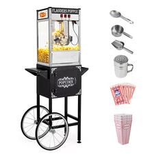 Black Popcorn Machine Maker w/ Cart 10 Ounce Kettle Movie Theater Vintage Style