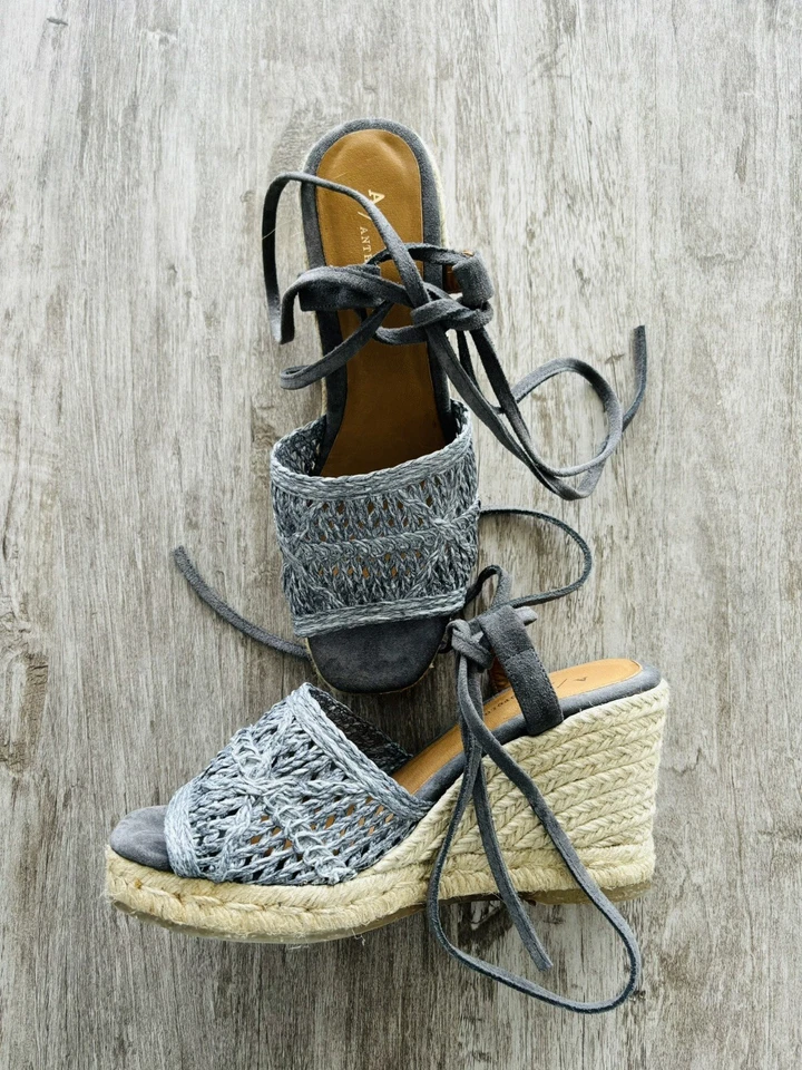 Sandalias de cuña Anthropologie gris gamuza con cordones alpargata talla US 8,5 EU 39 Foto 2 de 4