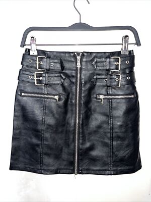 TOPSHOP PU Leather Short Skirt Mini Zip Front Biker Chick Size