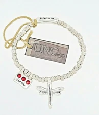New UNO De 50 Silver Tone Freedom Love Me Red Crystals Dragonfly Bracelet Large