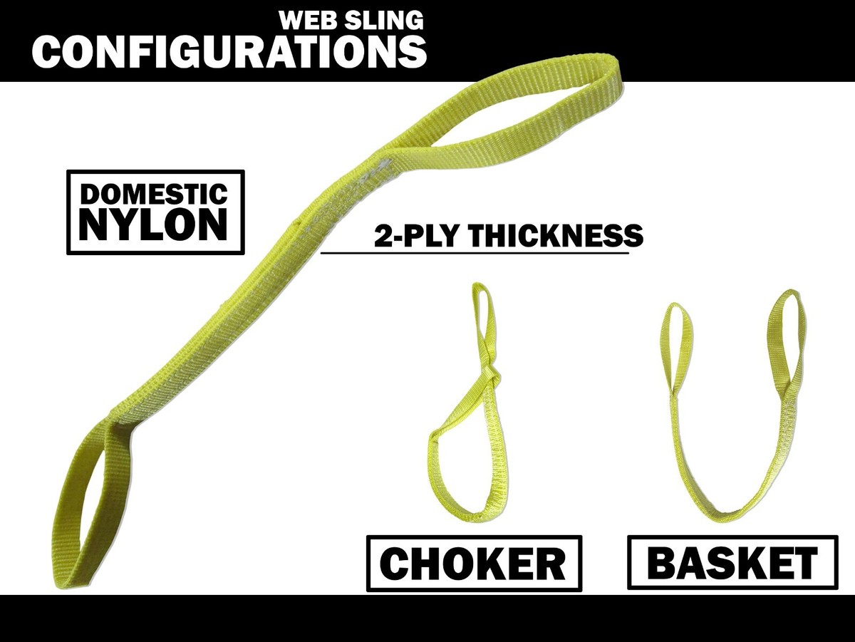 5-Foot Nylon Web Lifting Sling Tow Strap - 2-Ply, Eye & Eye Sewn In USA, Heavy-Duty