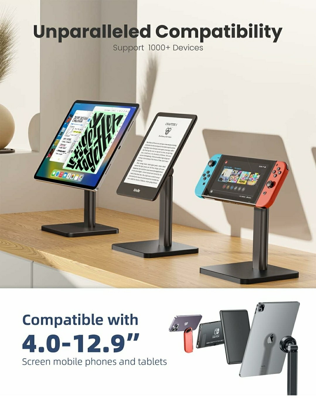 Sucteasy Adjustable Phone Stand, Automatic Suction Phone Mount, Phone