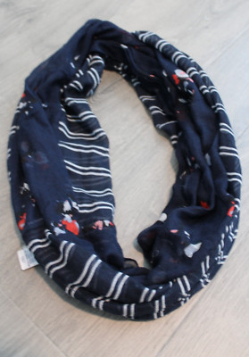 GAP Lightweight Infinity Accent Scarf Boho 20x76'' Navy w/ White Stripe & FLowers