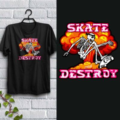 Skate and Destroy Skateboard T-Shirt, Adult Unisex Black 100% Cotton, S - XXL