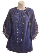 NWOT" WIN WIN" STRETCH BLUE LONG SLEEVE LACE TRIMMED TUNIC SIZE L-XL