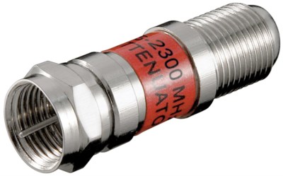 goobay SAT Dämpfungsglied 10 dB F-Stecker F-Buchse inline SAT Kabel DC-Durchgang