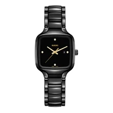 Rado True Square SWISS Quartz Diamond Black Dial Ceramic Ladies Watch R27080722