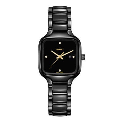 Rado True Square SWISS Quartz Diamond Black Dial Ceramic Ladies Watch R27080722