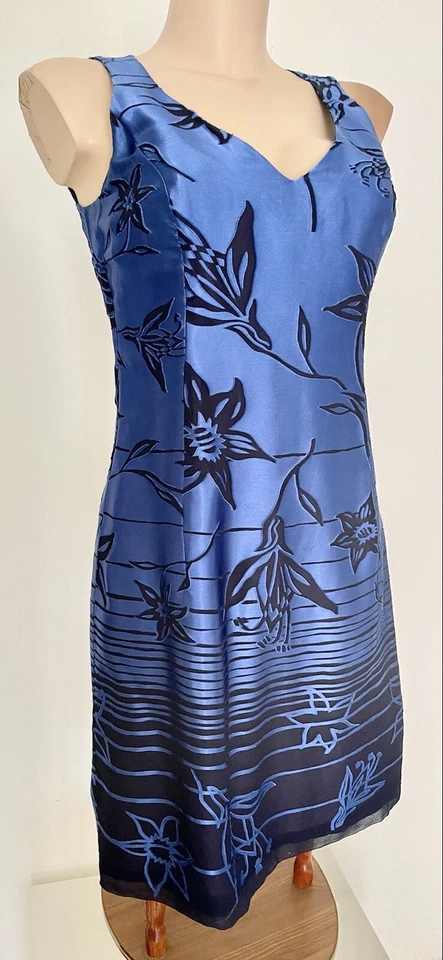 KENZO Mini Dress 38 S-M Electric Blue 100% Silk Floral Leaves Party Cocktail 💙 — 第 2/4 张图片